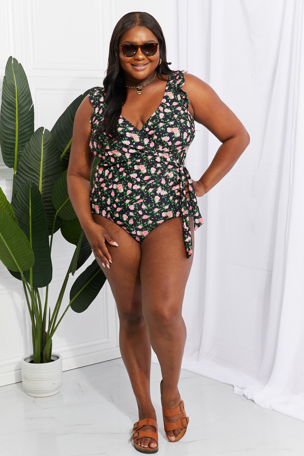 Floral Heaven Ruffle Faux Wrap | One-Piece Swimsuit