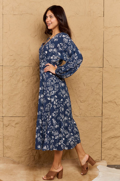Balloon Sleeve Floral Midi | Dress