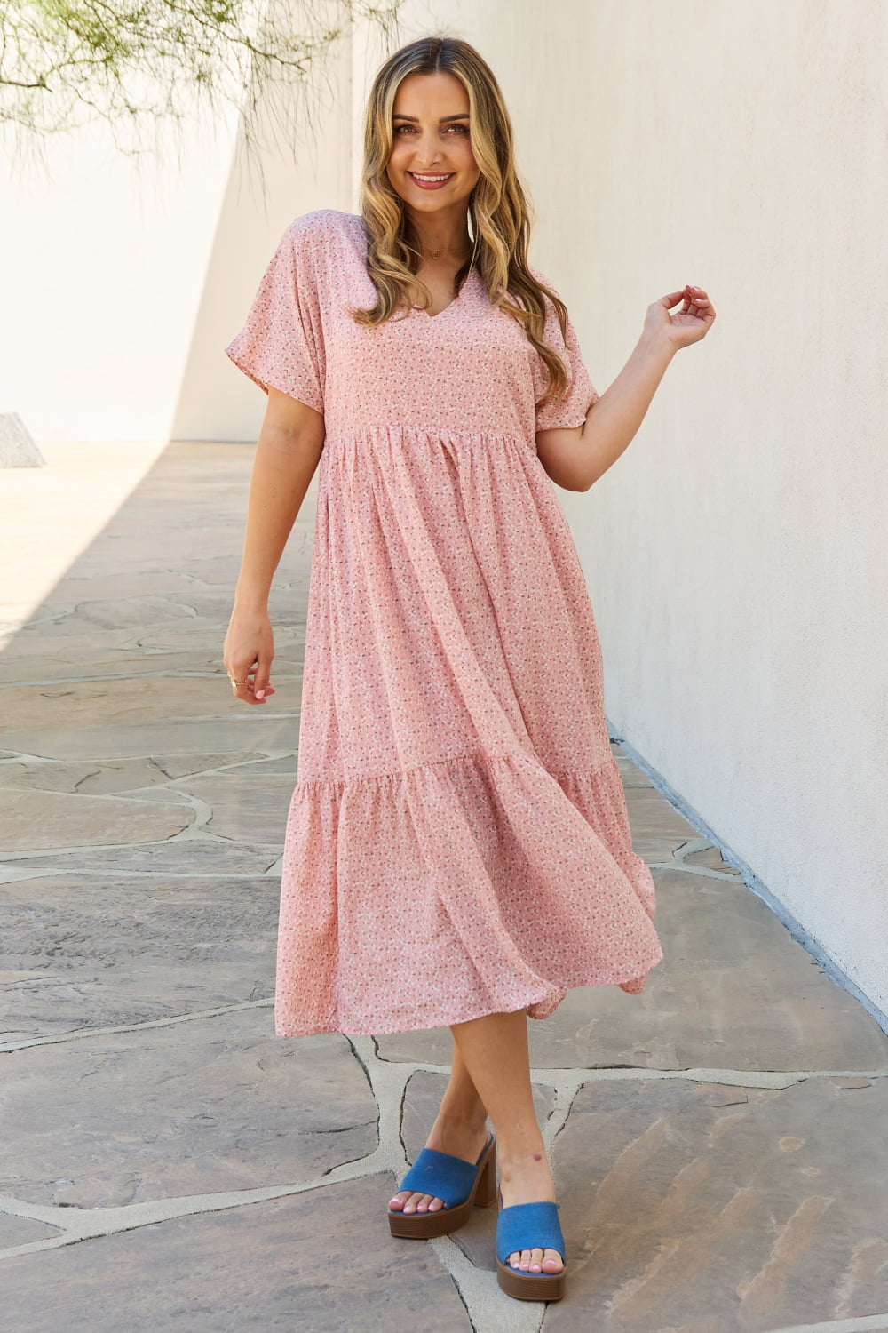 Peach Kimono Sleeve Midi | Dress