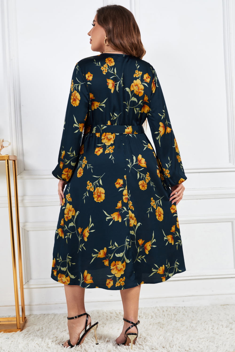 Floral Print Surplice Neck Midi | Dress