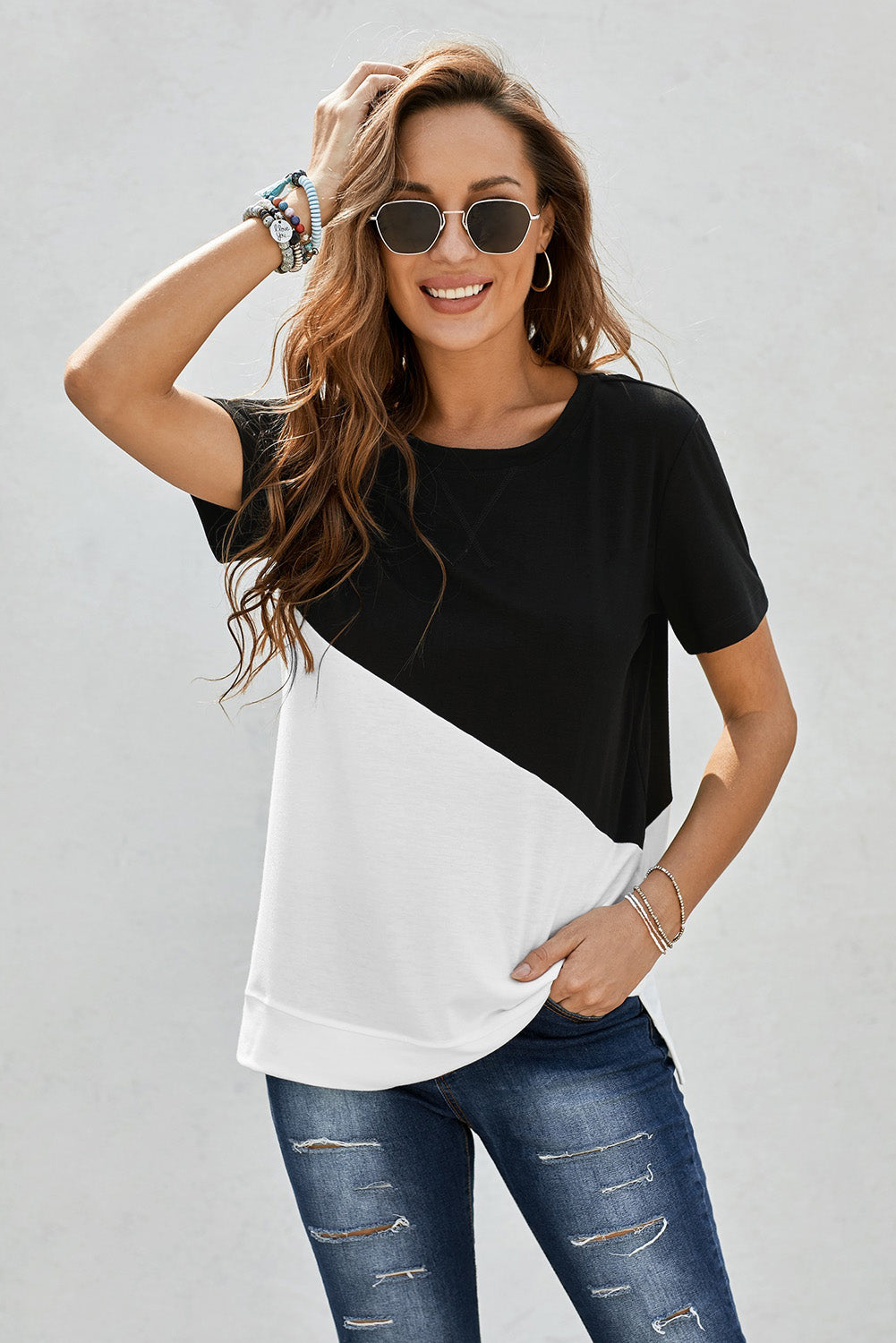 Slanty Two-Tone Round Neck | Tee