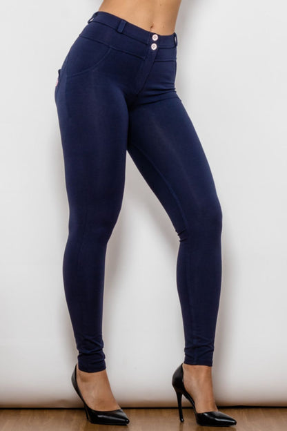Comfy Huggers Deep Navy Buttoned Skinny Long | Jeans