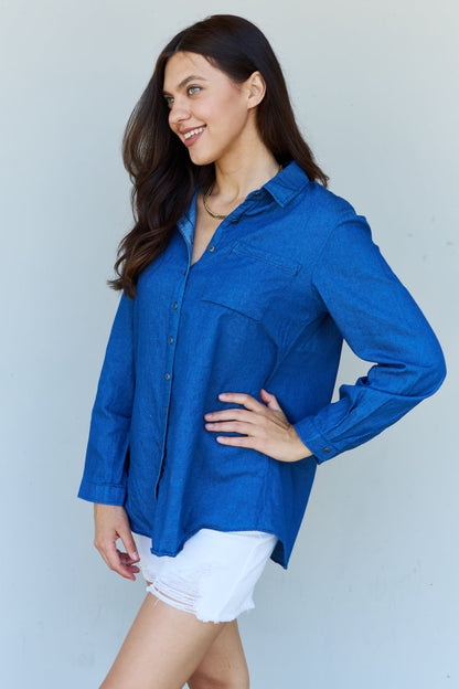 Deep Blue Denim Button Down | Shirt Top