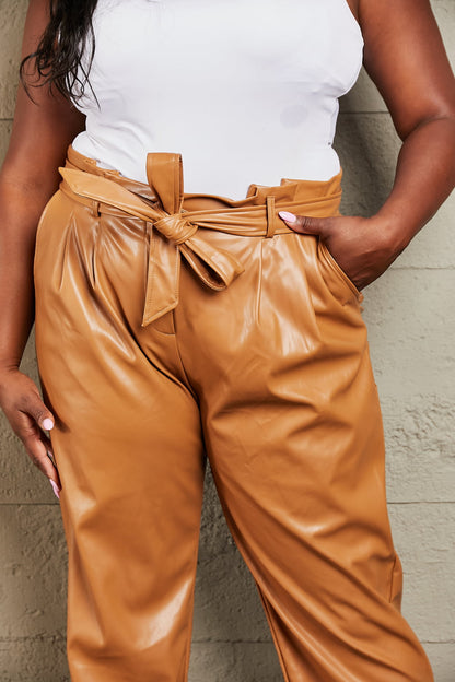 Vegan Leather Paperbag Waist | Pants