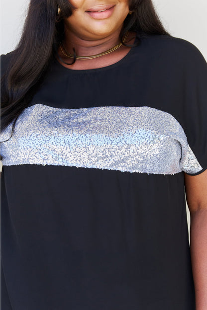Center Mesh Sequin in Black/Silver | Top