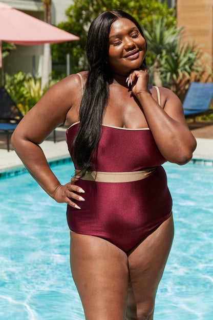 Wine Red Contrast Trim | One-Piece Swimsuit