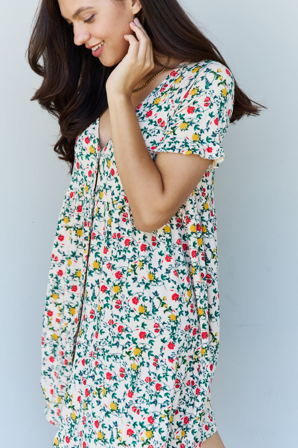 V-Neck Ruffle Sleeve Floral | Dress