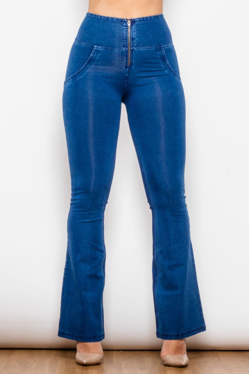 Comfy Huggers High Waist Zipped Flare Long | Jeans