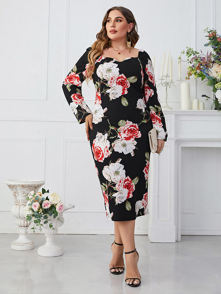 Floral Square Neck Long Sleeve | Dress
