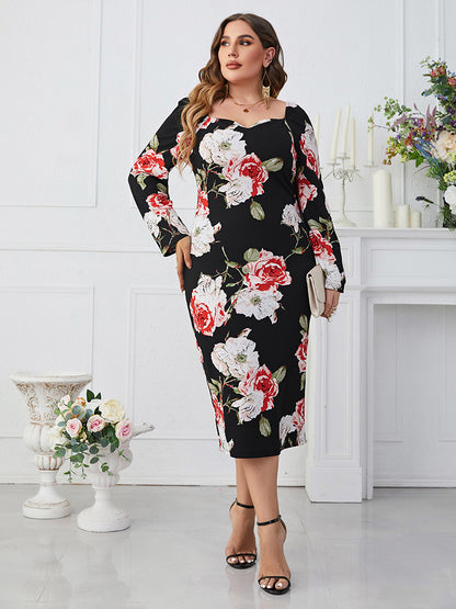 Floral Square Neck Long Sleeve | Dress