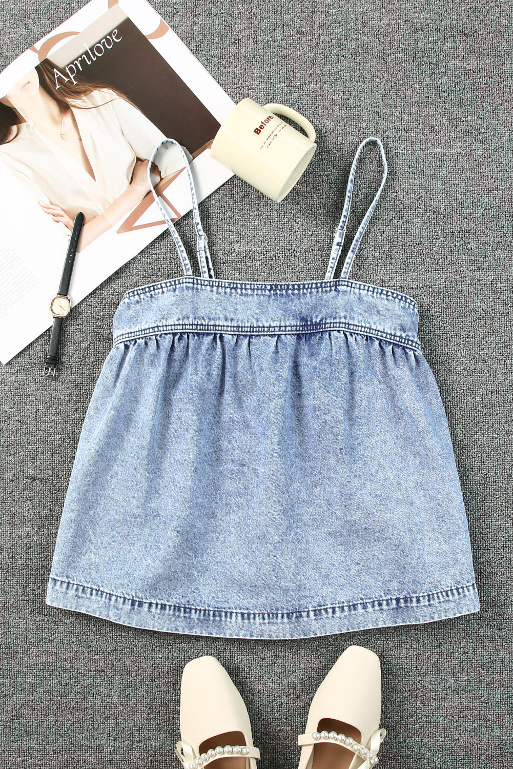 Smocked Adjustable Strap Denim | Cami