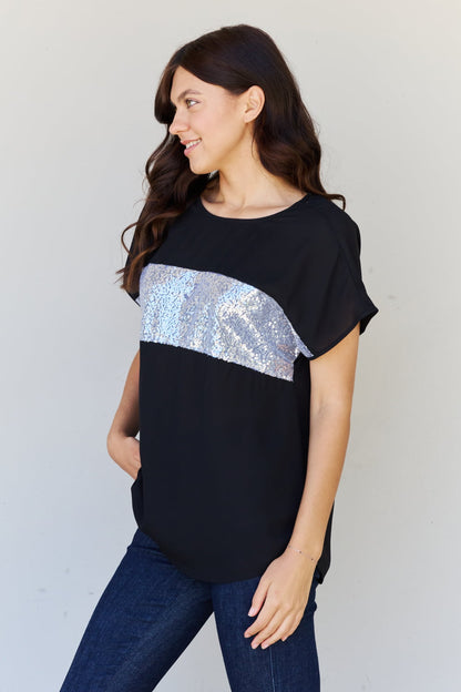 Center Mesh Sequin in Black/Silver | Top