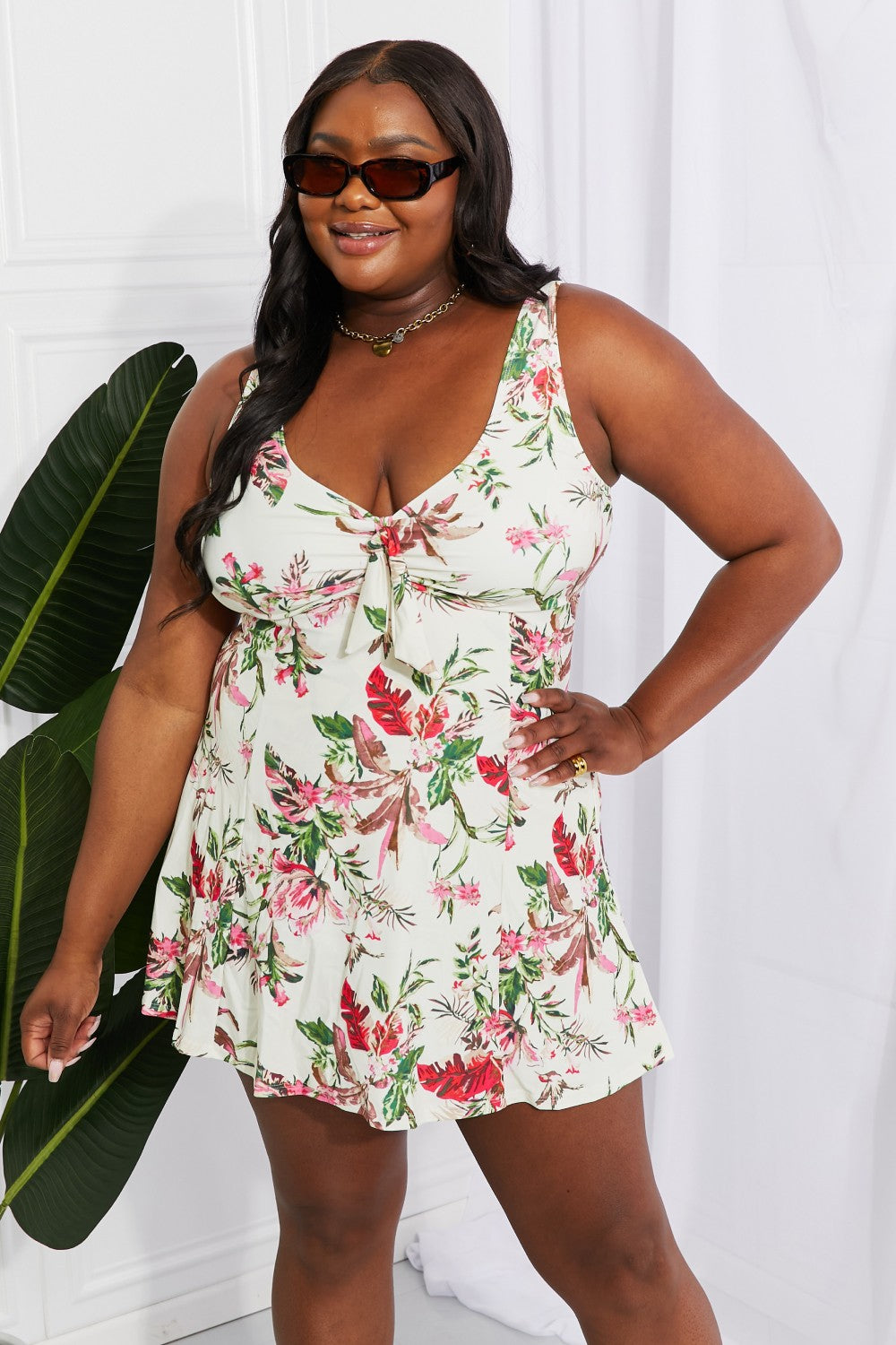 Floral Cream V-Neck | Swim Dress