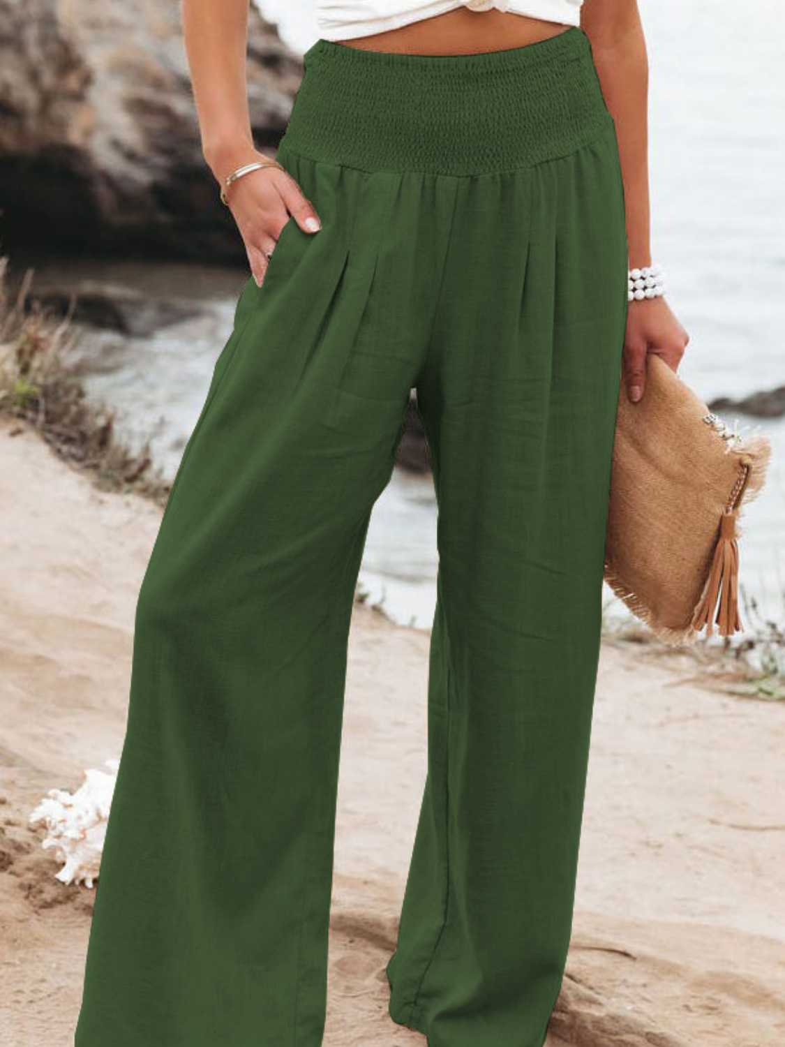 Smocked Waist Wide Leg | Pants