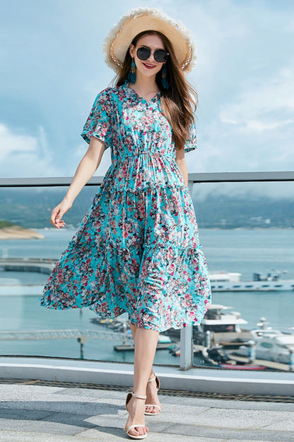 V-Neck Short Sleeve Tiered | Midi Dress