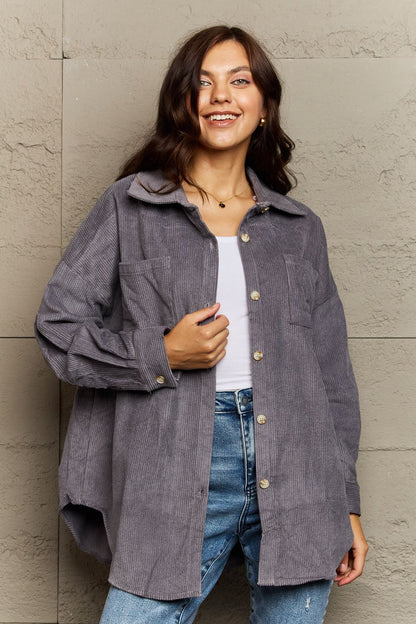 Collared Neck Dropped Shoulder Button-Down | Jacket