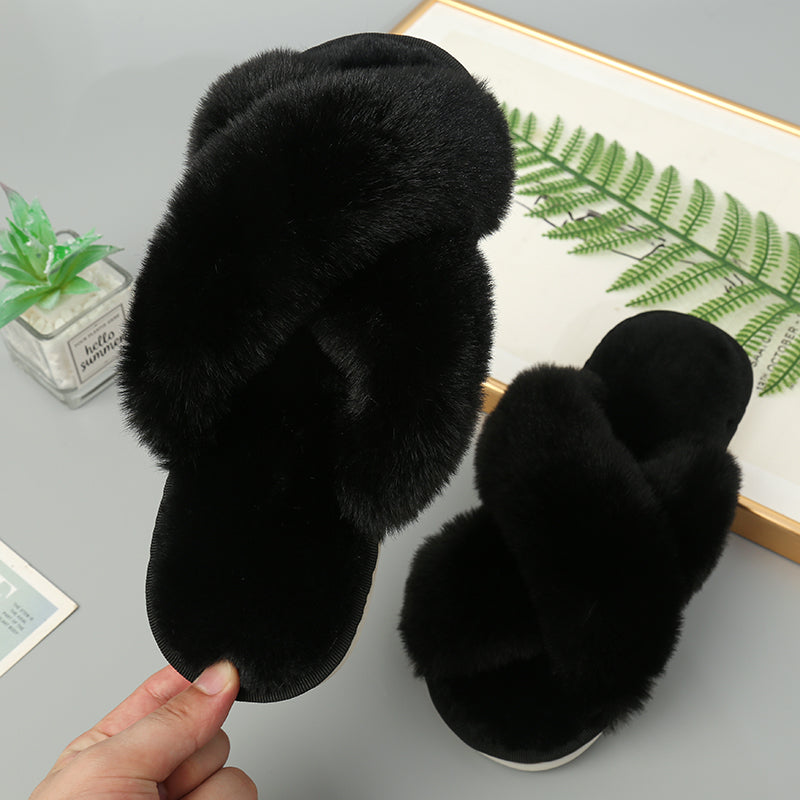 Faux Fur Crisscross Strap | Slippers