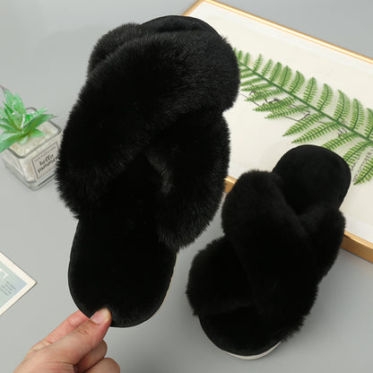 Faux Fur Crisscross Strap | Slippers