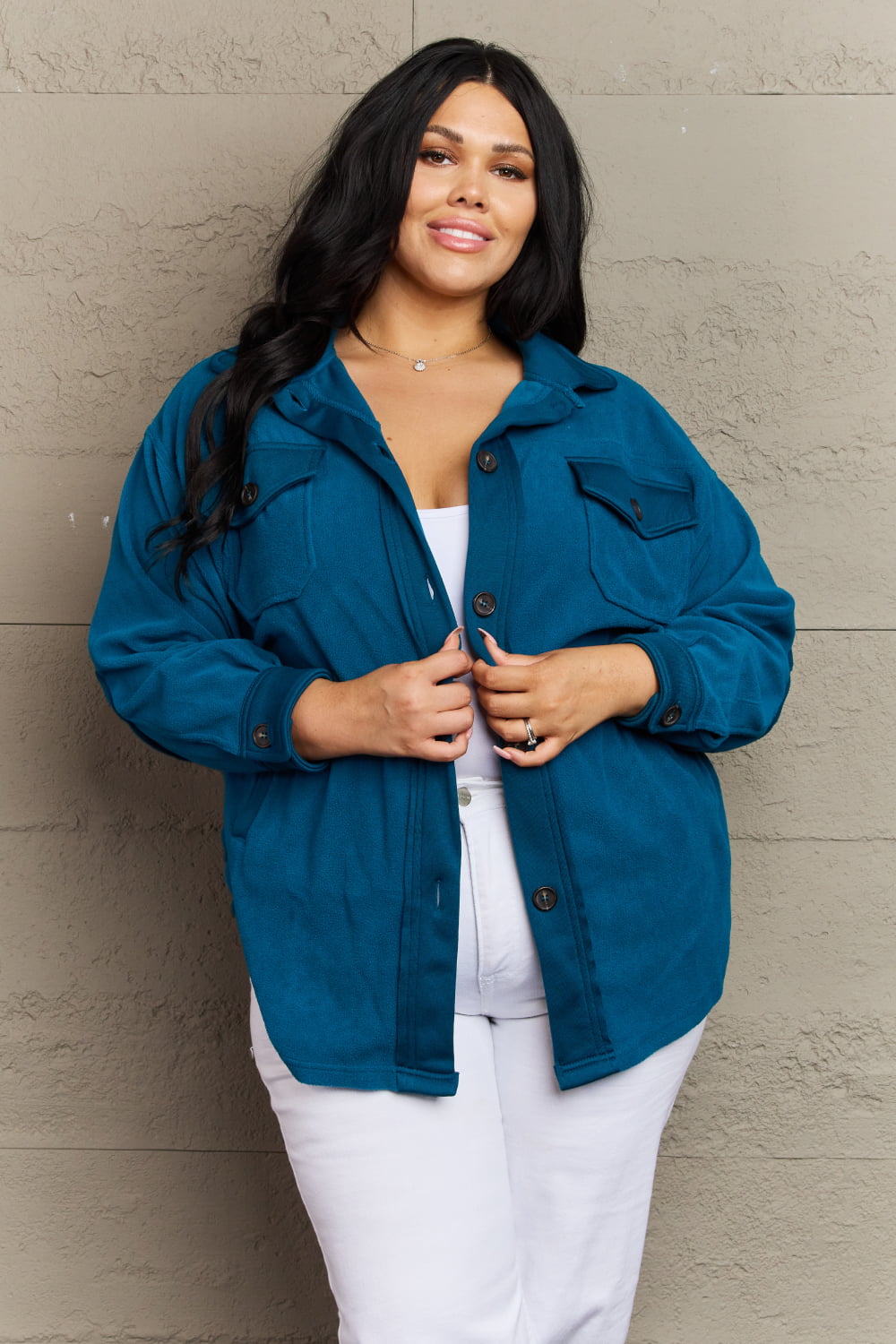 Fleece Elbow Patch in Teal | Shacket