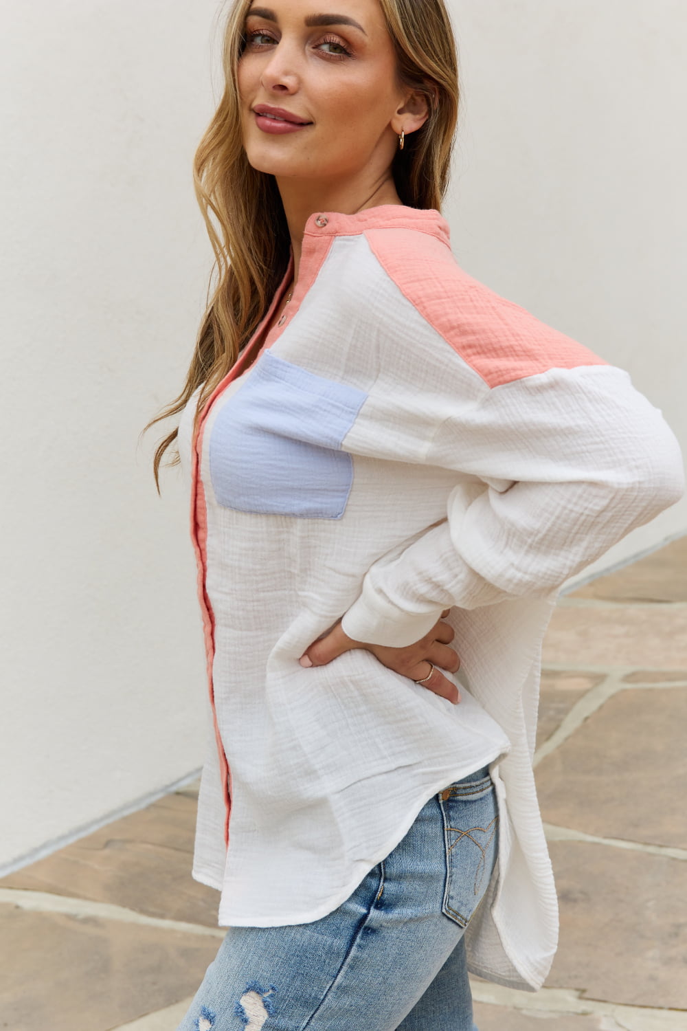 Color Block Woven Button Down | Top