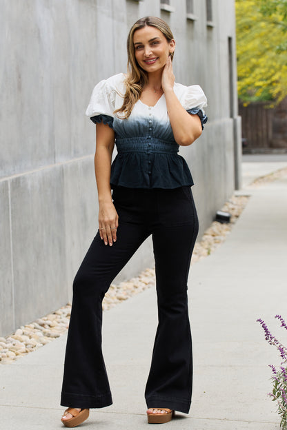 Smocked Waist Ombre Woven | Top