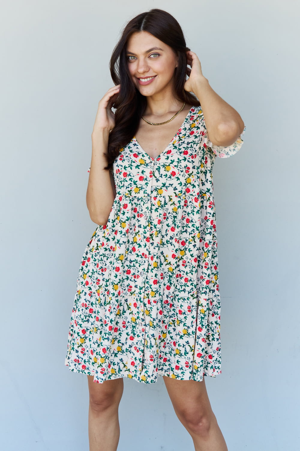 V-Neck Ruffle Sleeve Floral | Dress