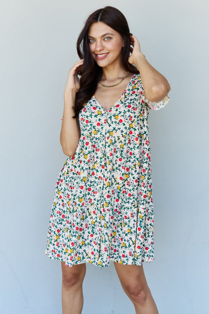V-Neck Ruffle Sleeve Floral | Dress