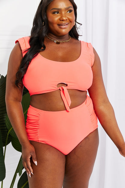 Coral Crop Top and Ruched Bottoms | Swimwear Set