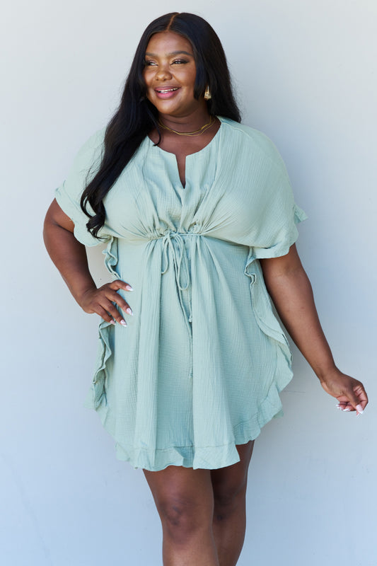 Ruffle Hem with Drawstring Waistband in Light Sage | Dress
