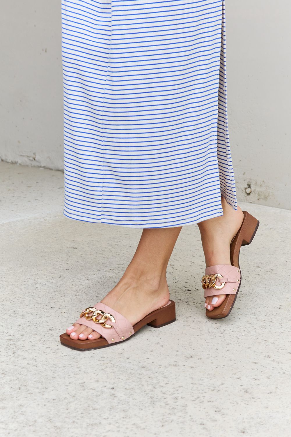 Square Toe Chain Clog | Sandal in Blush