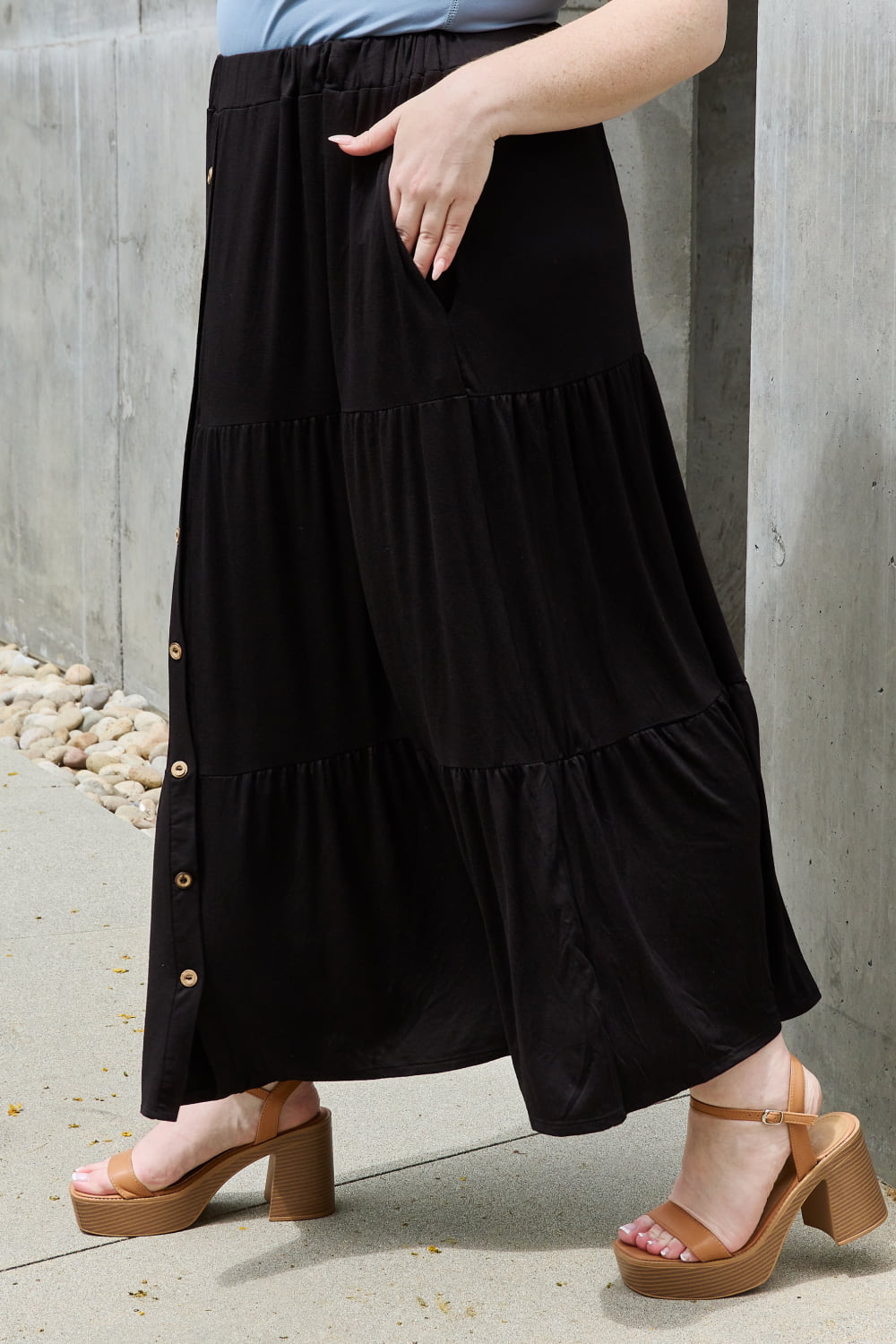 Solid Color Buttoned Maxi | Skirt