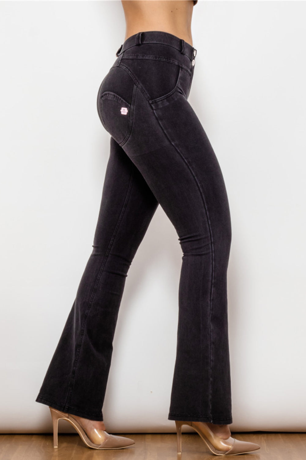 Comfy Huggers Black Buttoned Flare | Jeans