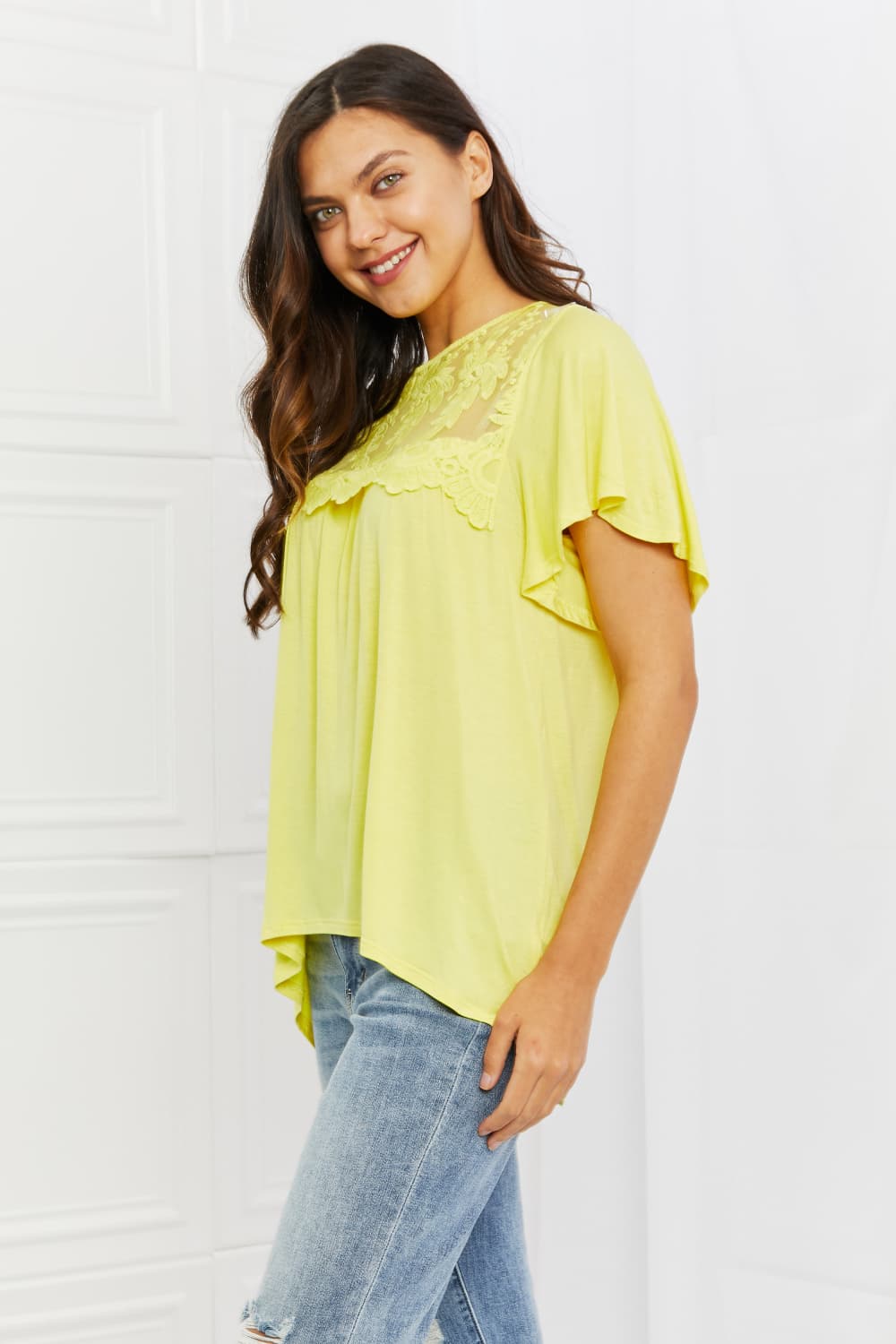 Yellow Mousse Lace Embroidered | Top