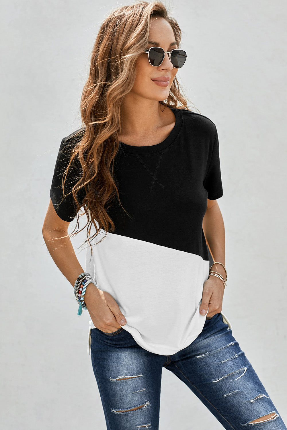 Slanty Two-Tone Round Neck | Tee