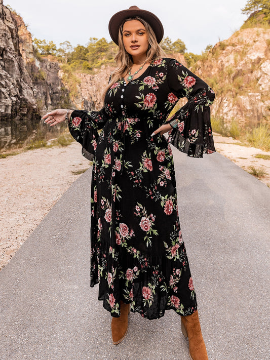 Floral Flare Sleeve Maxi | Dress
