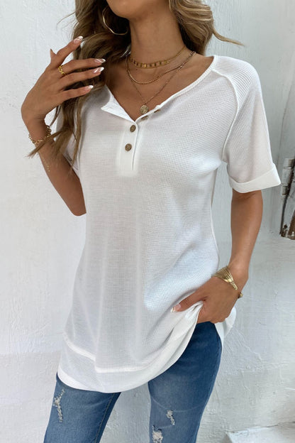 Cuffed Sleeve Henley | Top