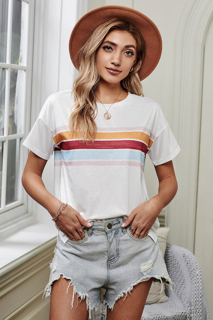 Striped Dropped Shoulder Round Neck | Tee
