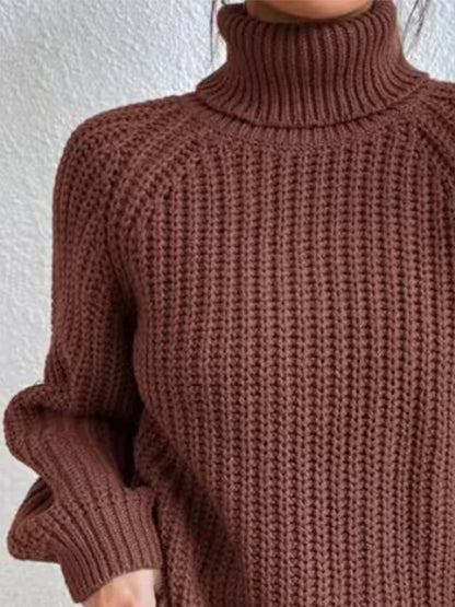 Turtleneck Rib-Knit Slit | Sweater