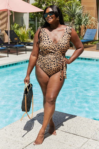 All Day Leopard Ruffle Faux Wrap | One-Piece Swimsuit