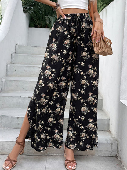 Side Slit Floral Wide Leg | Pants