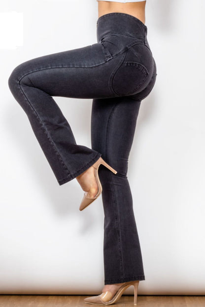 Comfy Huggers Zip Detail Flare Long | Jeans