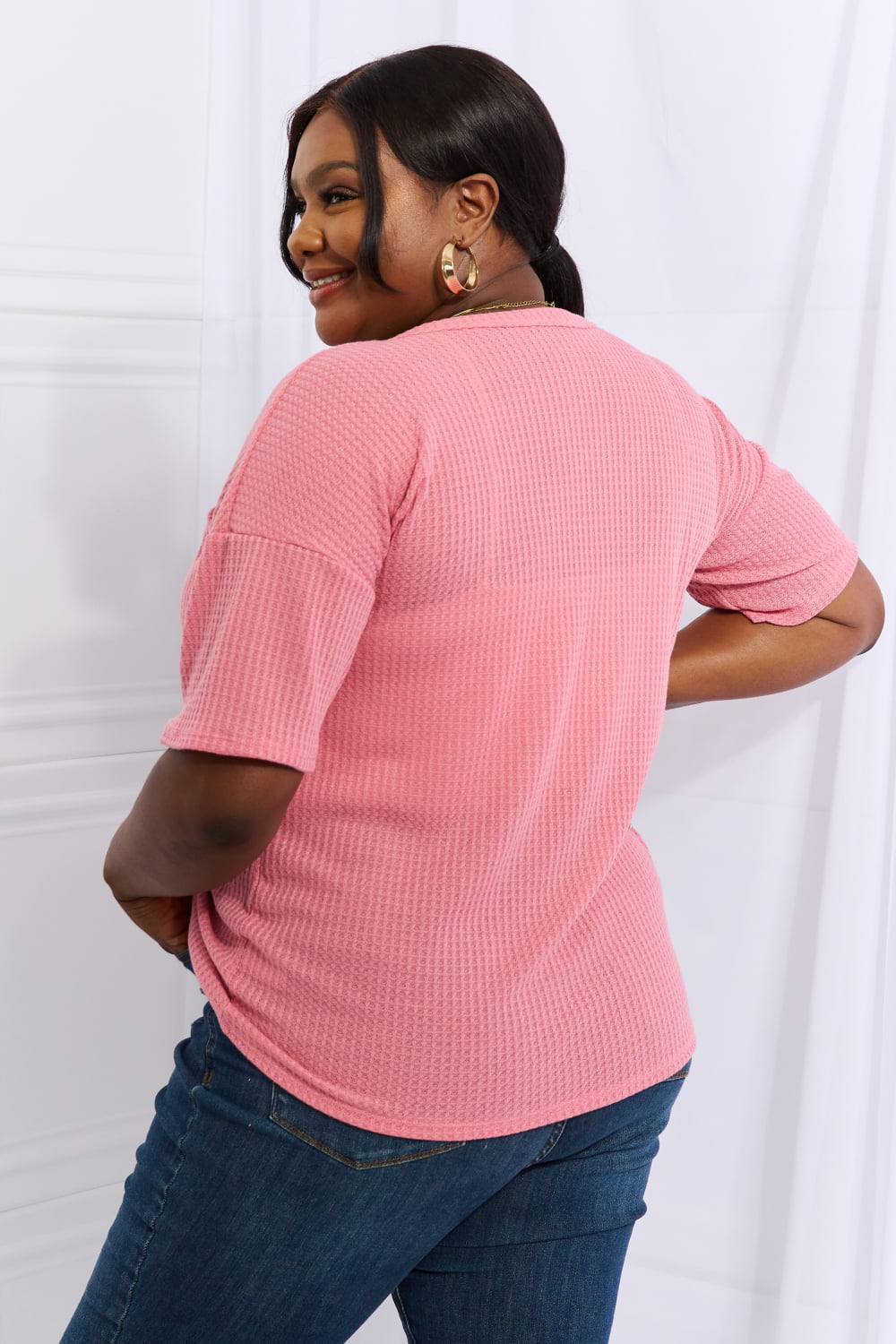 Coral Button-Down Waffle | Top