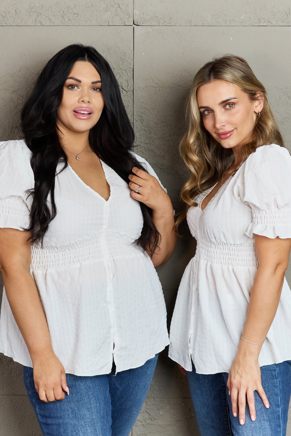 V-Neck Puff Sleeve Button Down | Top