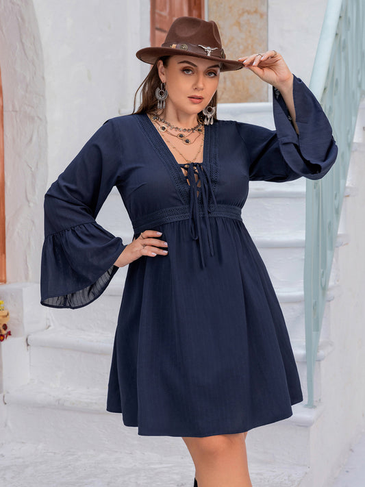 Tie Front V-Neck Flare Sleeve | Dress