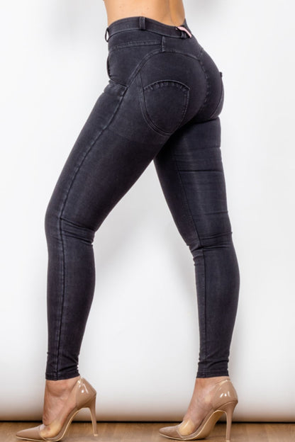 Comfy Huggers Deep Navy Buttoned Skinny Long | Jeans