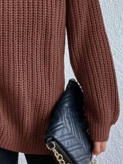 Turtleneck Rib-Knit Slit | Sweater