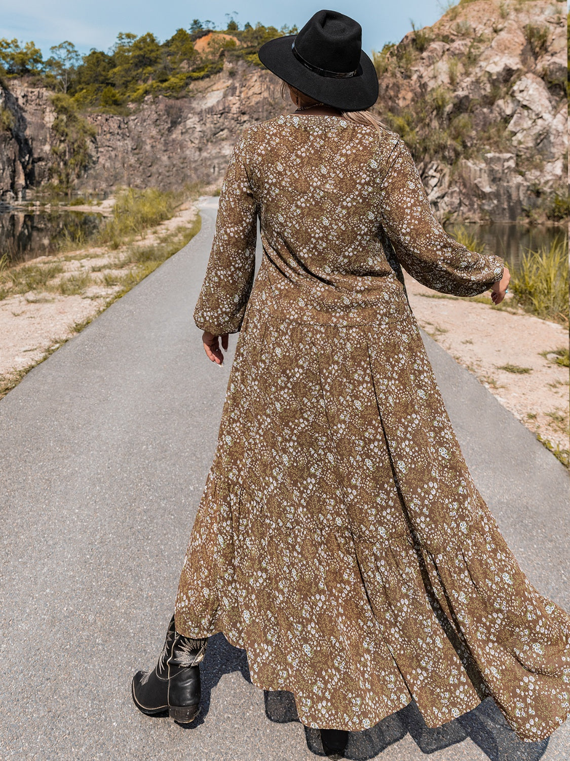 V-Neck Balloon Sleeve Maxi | Dress