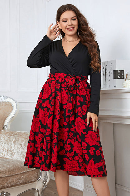 Floral Surplice Neck Long Sleeve Midi | Dress