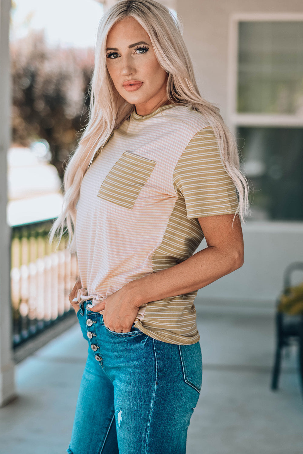 Striped Contrast with Pocket | T-Shirt