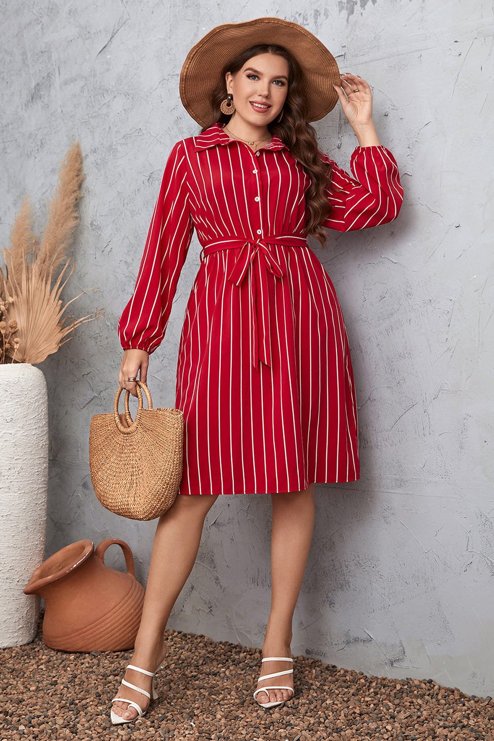 Little Red Striped Tie Waist Shirt | Dress
